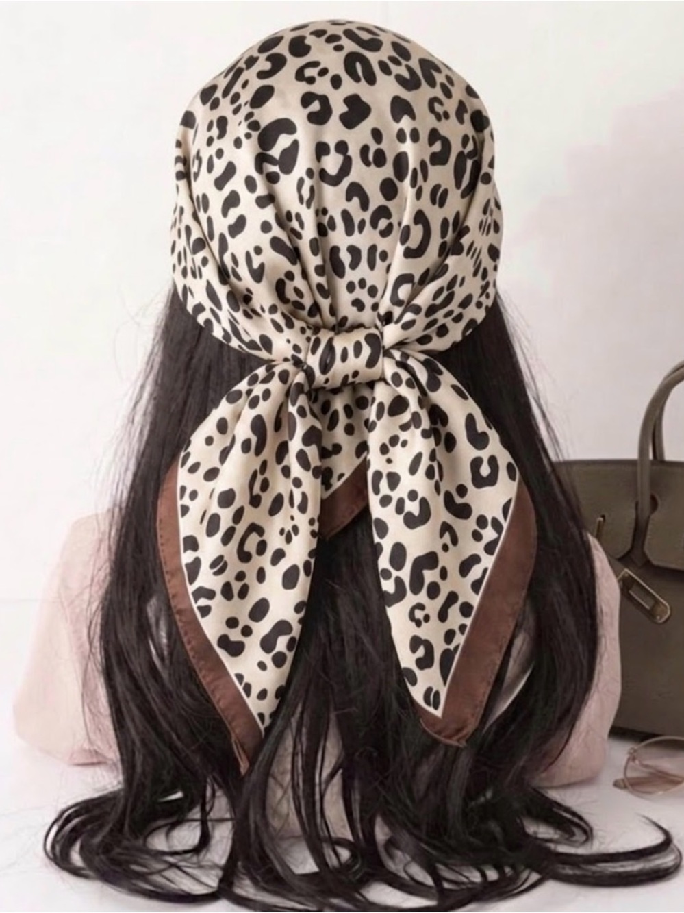Silky Leopard Print Neck Scarf - Cream & Brown